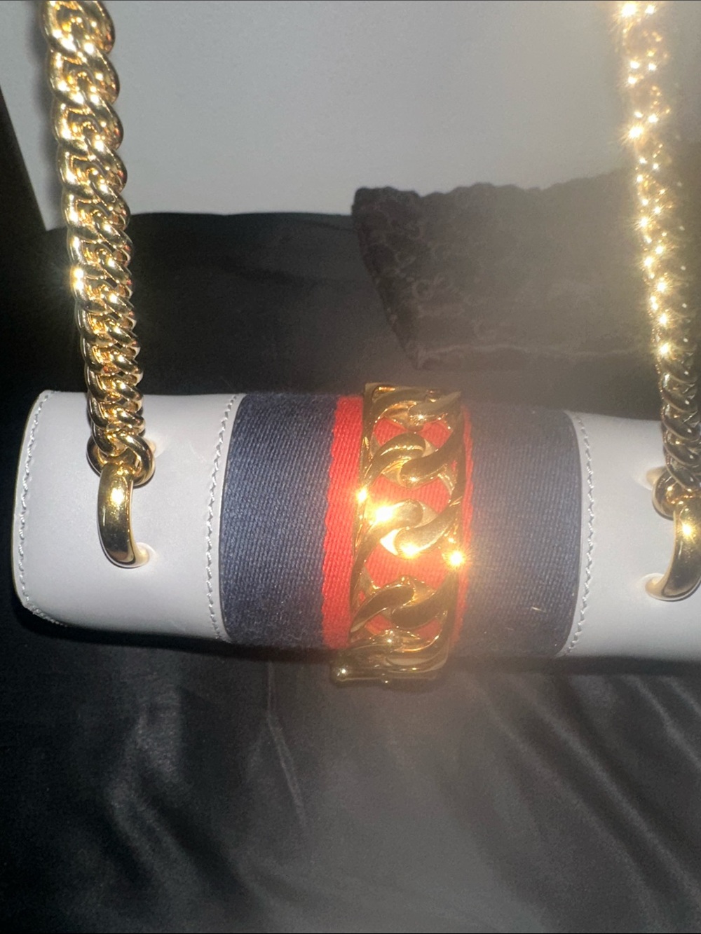 NWOT Gucci Light Gray Marmont Chain Crossbody with Red & Blue Web - Picture 12 of 13